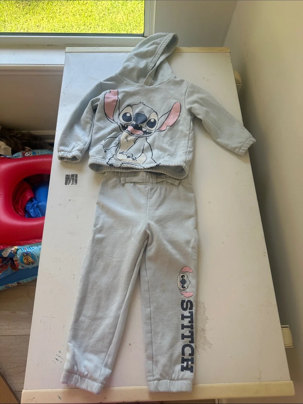 Disney Light Gray Stitch Hoodie & Jogger Set with Pink Ear Accents